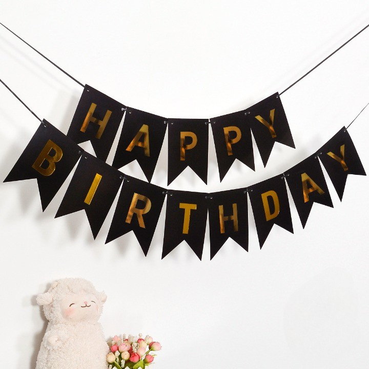 Banner Happy Birthday 100x200 cm, Flippy, Dimensiune Stegulet 11.5x16.5 cm, Rola de Ata Inclusa, Negru [5]