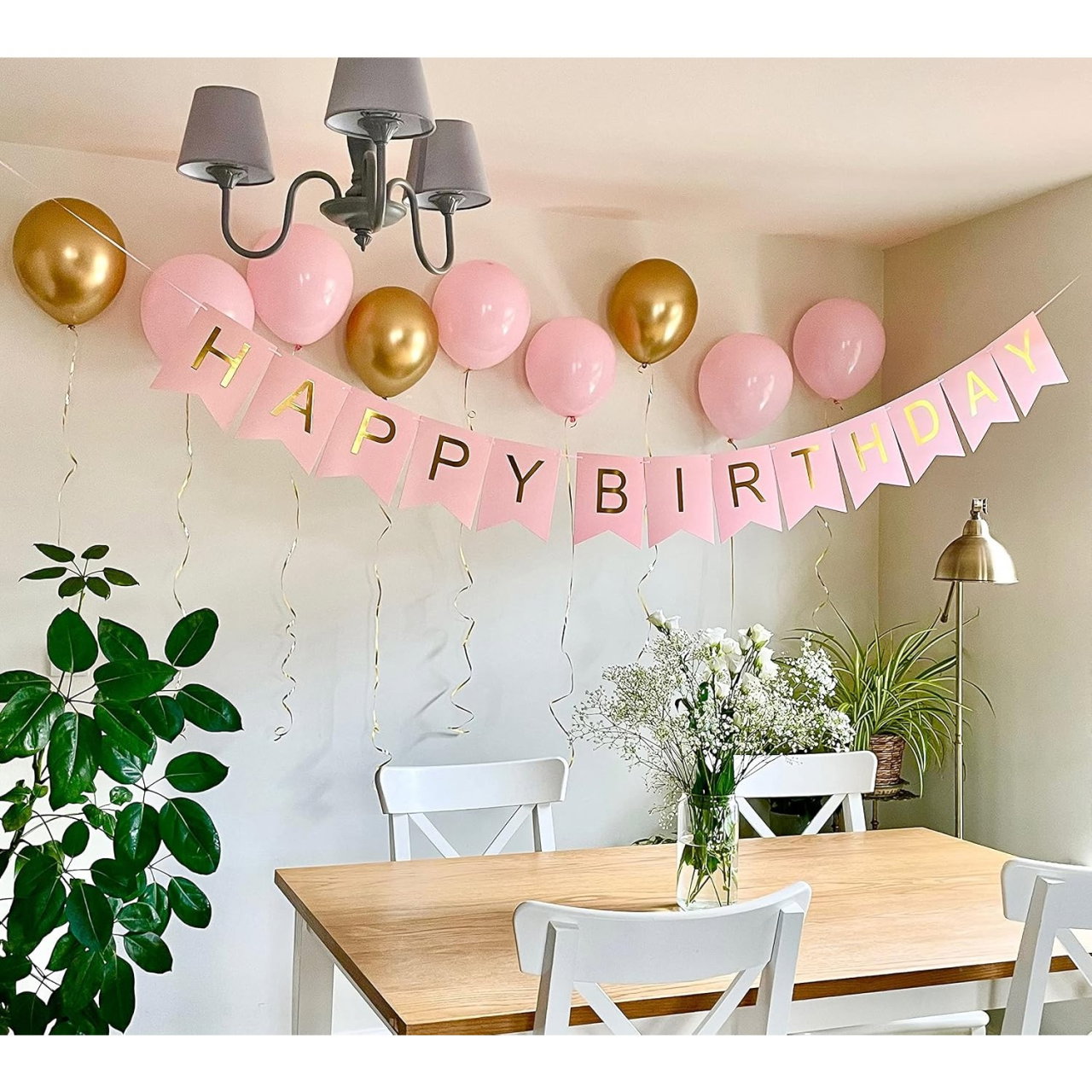 Banner Happy Birthday 100x200 cm, Flippy, Dimensiune Stegulet 11.5x16.5 cm, Rola de Ata Inclusa, Roz [4]