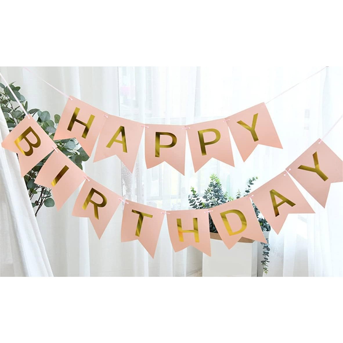 Banner Happy Birthday 100x200 cm, Flippy, Dimensiune Stegulet 11.5x16.5 cm, Rola de Ata Inclusa, Roz [6]
