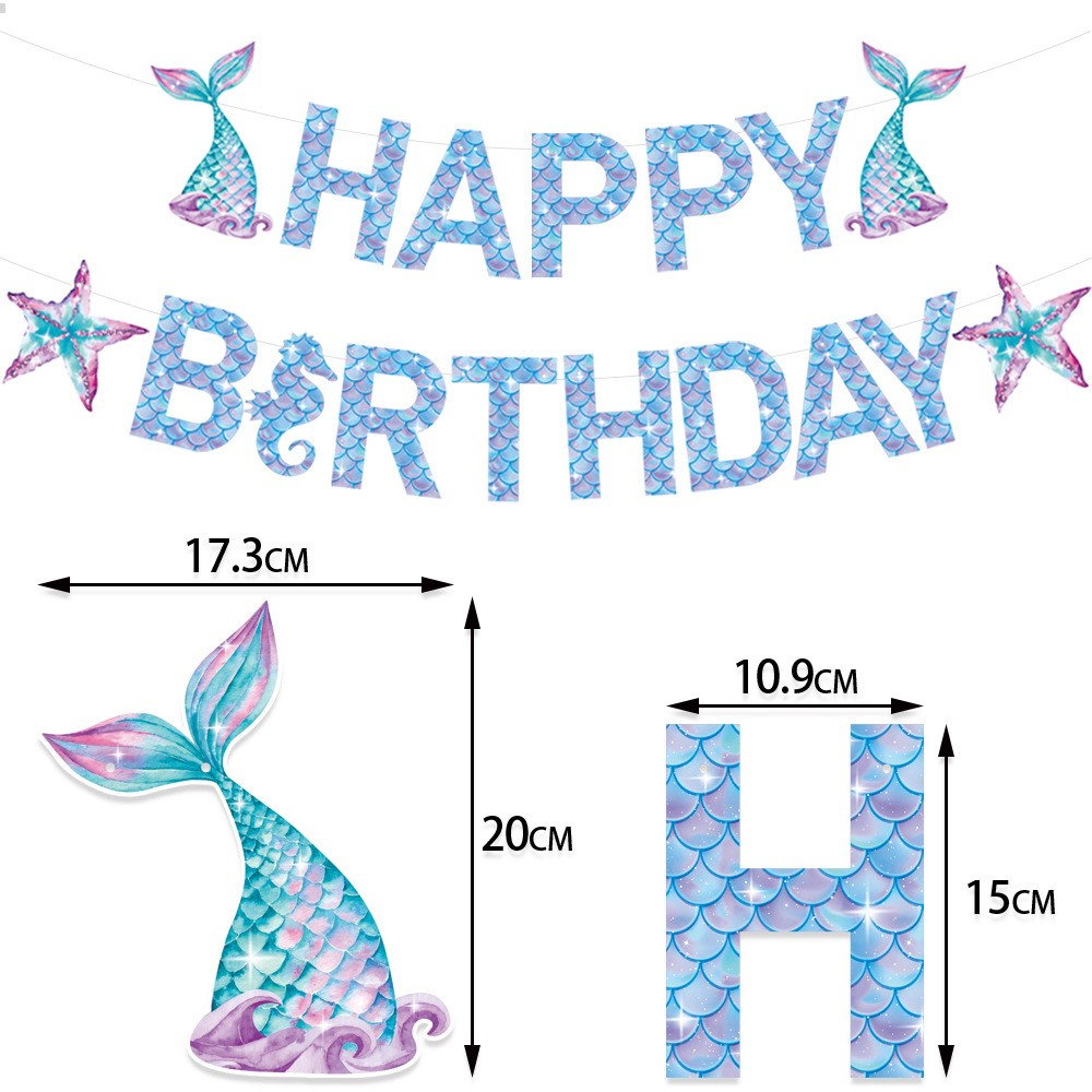 Banner Happy Birthday Sirena, Flippy, Colectia Mermaid, 17 Piese, Multicolor [3]