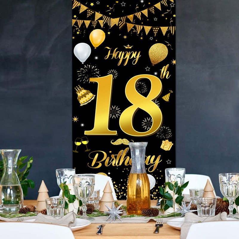 Banner pentru Petrecere, Flippy, Model Happy Birthday, Tematica Majorat, Aniversare 18 Ani, 185x90 cm, Negru [4]