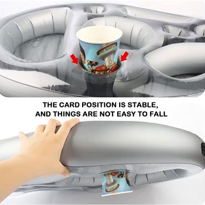 Bar gonflabil/Suport de pahare plutitor, Flippy, cu 8 compartimente, pompa inclusa, PVC, Gri, 25x18,5x4 cm [6]