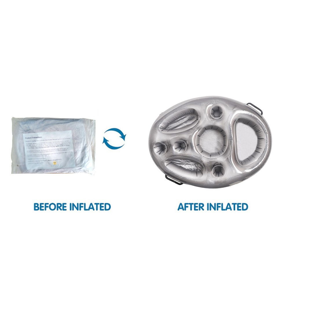 Bar gonflabil/Suport de pahare plutitor, Flippy, cu 8 compartimente, pompa inclusa, PVC, Gri, 25x18,5x4 cm [5]