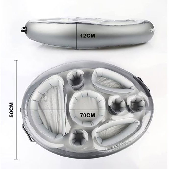Bar gonflabil/Suport de pahare plutitor, Flippy, cu 8 compartimente, pompa inclusa, PVC, Gri, 25x18,5x4 cm [7]