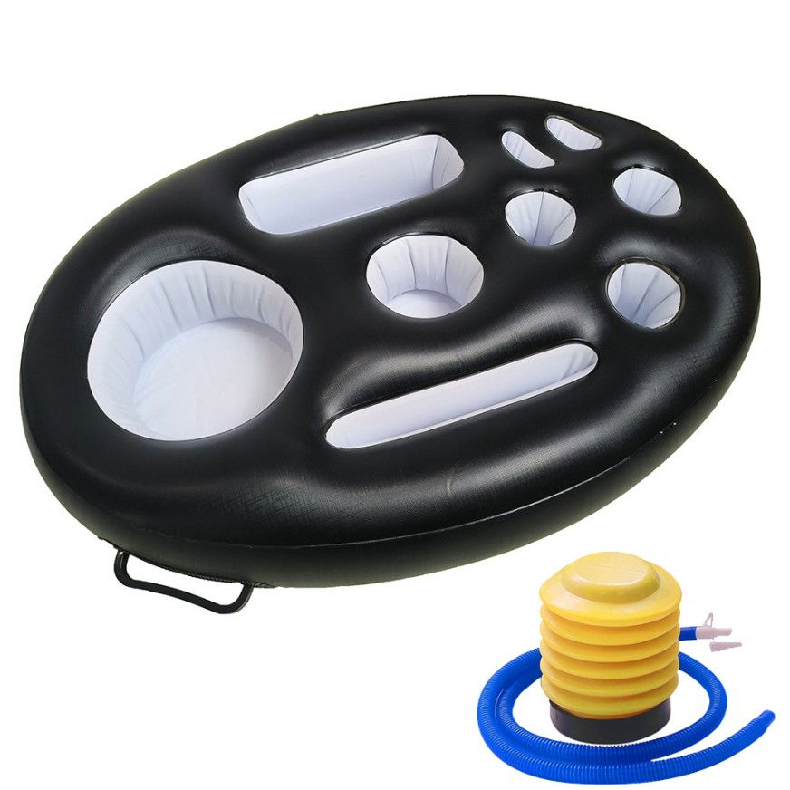 Bar gonflabil/Suport de pahare plutitor, Flippy, cu 9 compartimente, pompa inclusa, PVC, Negru, 25x18,5x4 cm [1]