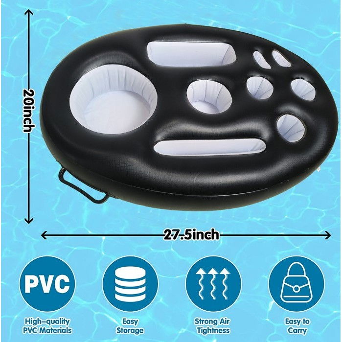 Bar gonflabil/Suport de pahare plutitor, Flippy, cu 9 compartimente, pompa inclusa, PVC, Negru, 25x18,5x4 cm [3]