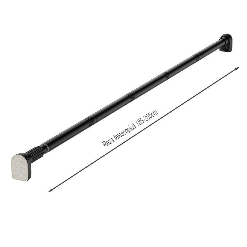 Bara Telescopica Multifunctionala, Flippy, din Otel Inoxidabil si ABS, Utilizare Universala, Extensie 185 - 205 cm, Fara Perforare Perete, Negru [11]