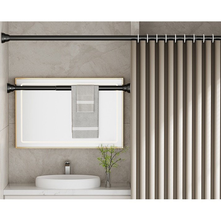 Bara Telescopica Multifunctionala, Flippy, din Otel Inoxidabil, Utilizare Universala, Retractabila 107 - 195 cm, Fara Perforare Perete, Negru [3]