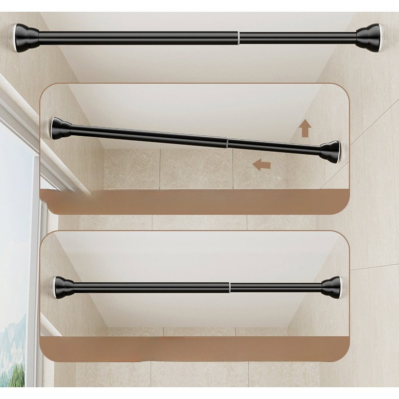 Bara Telescopica Multifunctionala, Flippy, din Otel Inoxidabil, Utilizare Universala, Retractabila 107 - 195 cm, Fara Perforare Perete, Negru [6]