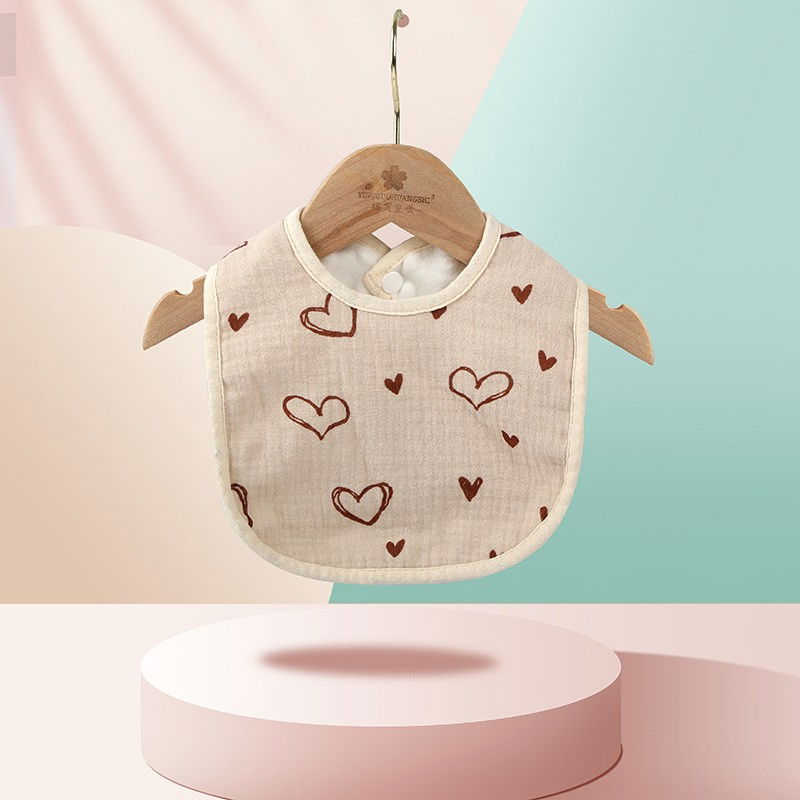 Baveta in Forma de U, Flippy, din Bumbac, pentru Copii 0-12 Luni, Rezistenta la Apa, cu Capse, Model cu Inimoare, 21x30 cm, Bej [2]