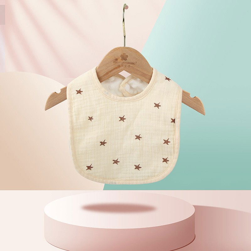 Baveta in Forma de U, Flippy, din Bumbac, pentru Copii 0-12 Luni, Rezistenta la Apa, cu Capse, Model cu Stelute, 21x30 cm, Crem [3]