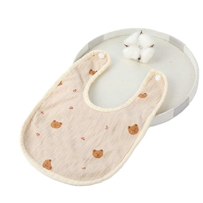 Baveta in Forma de U, Flippy, din Bumbac, pentru Copii 0-12 Luni, Rezistenta la Apa, cu Capse, Model cu Ursuleti, 21x30 cm, Bej [4]