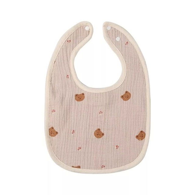 Baveta in Forma de U, Flippy, din Bumbac, pentru Copii 0-12 Luni, Rezistenta la Apa, cu Capse, Model cu Ursuleti, 21x30 cm, Bej [1]