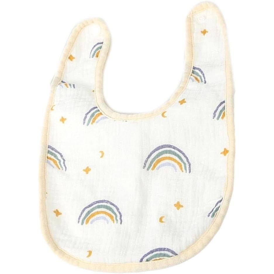 Baveta in Forma de U, Flippy, din Bumbac, pentru Copii 0-12 Luni, Rezistenta la Apa, cu Capse, Model Curcubeu, 21x30 cm, Bej [2]