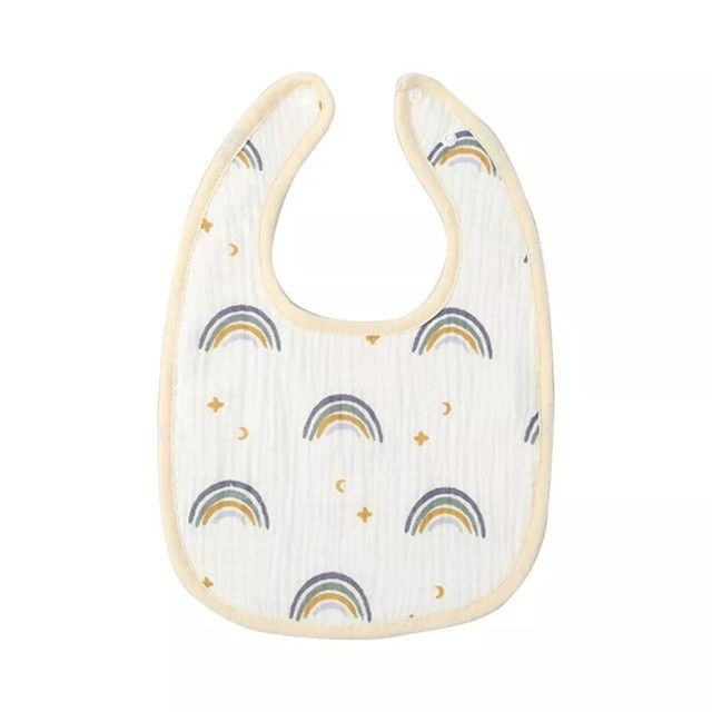Baveta in Forma de U, Flippy, din Bumbac, pentru Copii 0-12 Luni, Rezistenta la Apa, cu Capse, Model Curcubeu, 21x30 cm, Bej [1]
