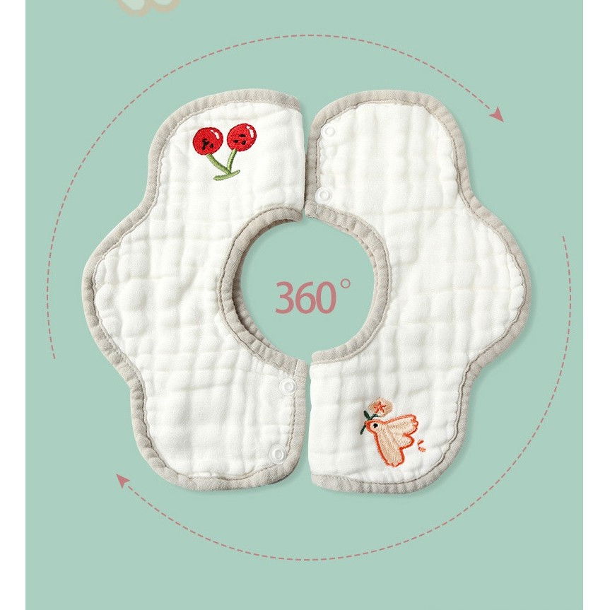 Baveta Tip Floare, Flippy, din Bumbac, pentru Copii 0-12 Luni, Rezistenta la apa, 8 Straturi, Model Tricotat cu Cirese, 26 x 29 cm, Alb [5]