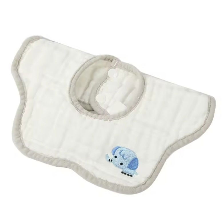 Baveta Tip Floare, Flippy, din Bumbac, pentru Copii 0-12 Luni, Rezistenta la apa, 8 Straturi, Model Tricotat cu Elefantel, 26 x 29 cm, Alb [1]