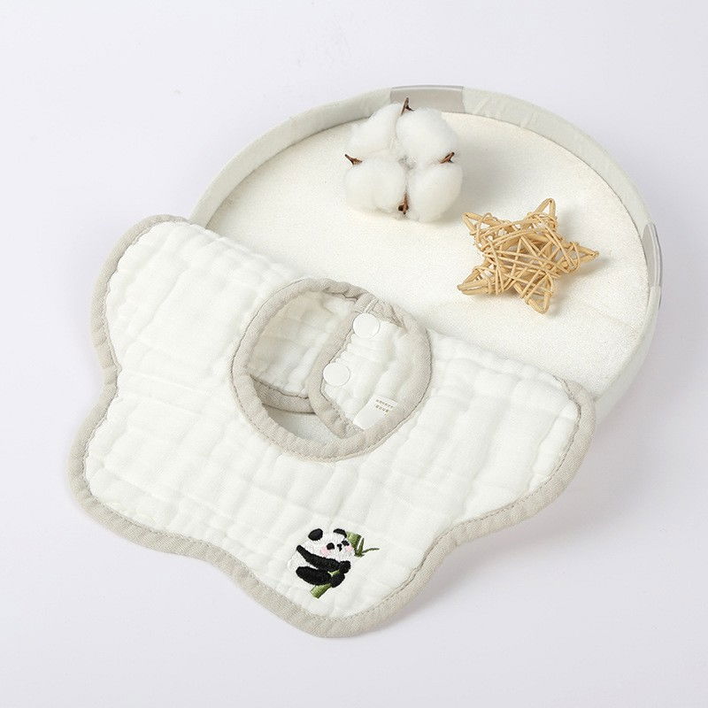 Baveta Tip Floare, Flippy, din Bumbac, pentru Copii 0-12 Luni, Rezistenta la apa, 8 Straturi, Model Tricotat cu Panda, 26 x 29 cm, Alb [4]