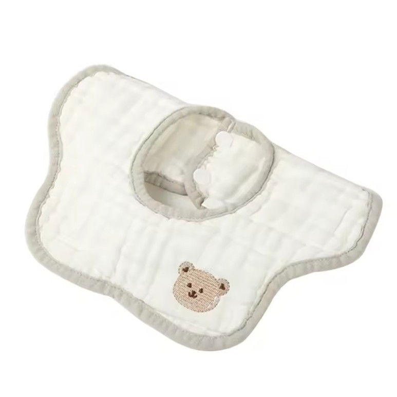 Baveta Tip Floare, Flippy, din Bumbac, pentru Copii 0-12 Luni, Rezistenta la apa, 8 Straturi, Model Tricotat cu Ursulet, 26 x 29 cm, Alb [1]