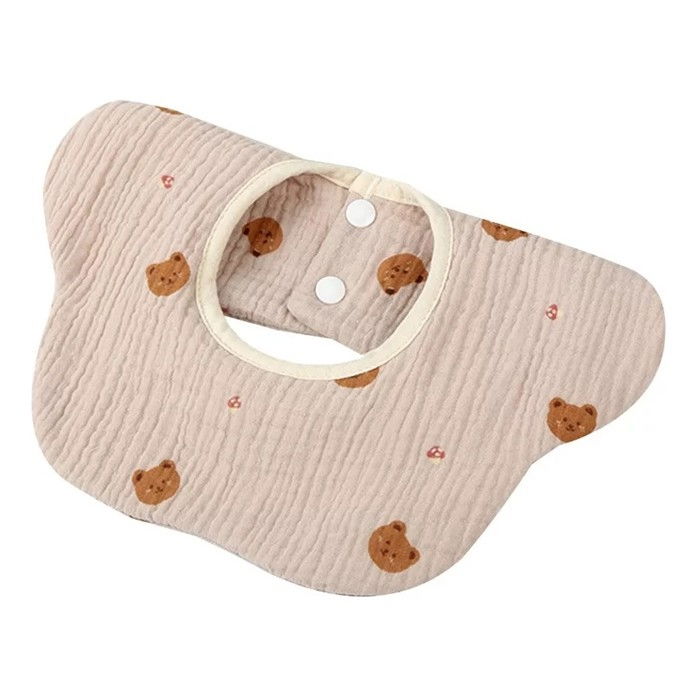 Baveta Tip Floare, Flippy, din Bumbac, pentru Copii 0-12 Luni, Rezistenta la apa, cu Capse, Model cu Ursuleti, 26 x 29 cm, Crem [1]