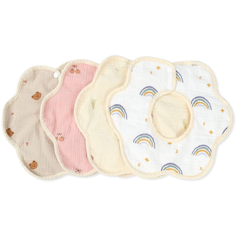 Baveta Tip Floare, Flippy, din Bumbac, pentru Copii 0-12 Luni, Rezistenta la apa, cu Capse, Model cu Ursuleti, 26 x 29 cm, Crem [4]