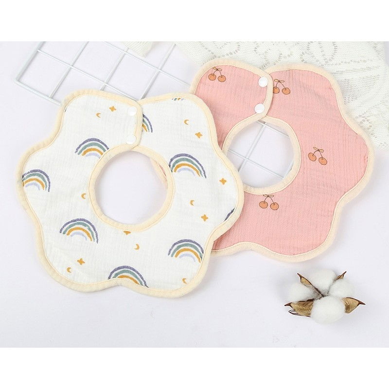 Baveta Tip Floare, Flippy, din Bumbac, pentru Copii 0-12 Luni, Rezistenta la apa, cu Capse, Model Curcubeu, 26 x 29 cm, Alb [6]