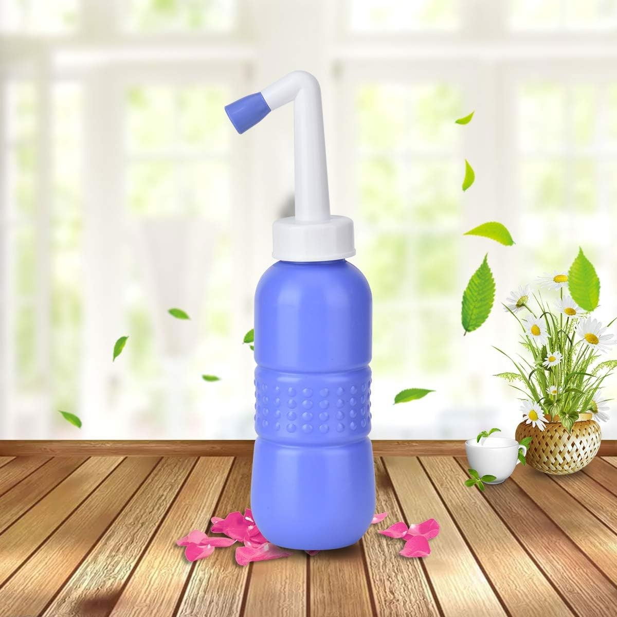 Bideu Portabil pentru Igiena Intima, Flippy, pentru Postpartum/ Postoperator, 450 mL, cu Capac si Husa Galbena, 29.5x7 cm, Culoare Recipient Mov [10]