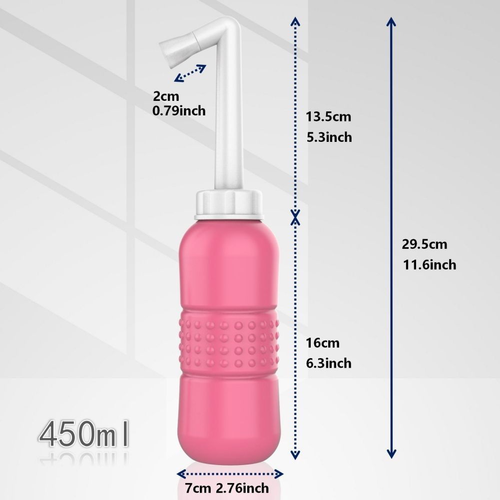 Bideu Portabil pentru Igiena Intima, Flippy, pentru Postpartum/ Postoperator, 450 mL, cu Capac si Husa Galbena, 29.5x7 cm, Culoare Recipient Roz [3]