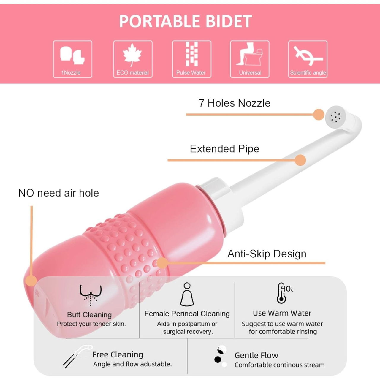 Bideu Portabil pentru Igiena Intima, Flippy, pentru Postpartum/ Postoperator, 450 mL, cu Capac si Husa Galbena, 29.5x7 cm, Culoare Recipient Roz [7]