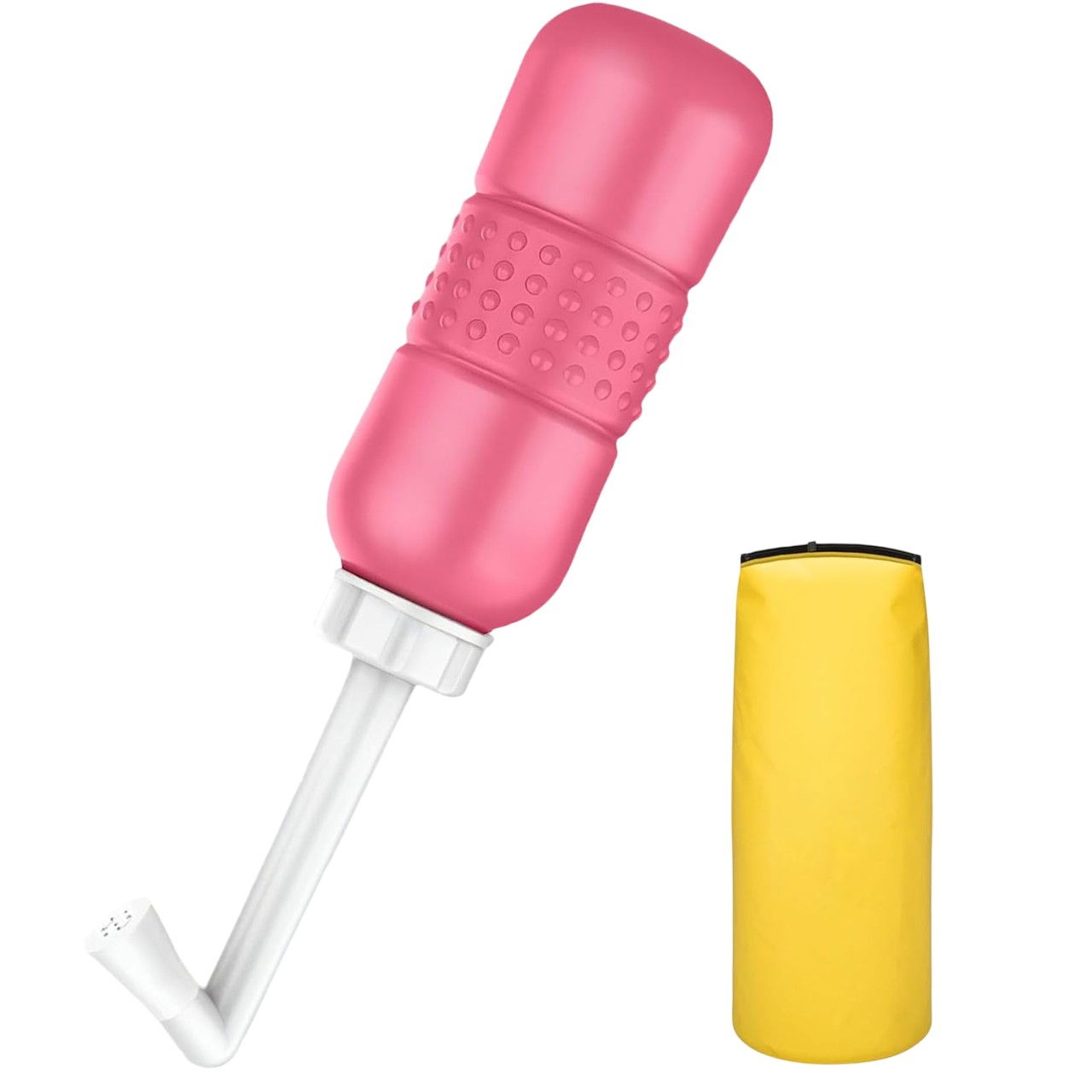 Bideu Portabil pentru Igiena Intima, Flippy, pentru Postpartum/ Postoperator, 450 mL, cu Capac si Husa Galbena, 29.5x7 cm, Culoare Recipient Roz [1]