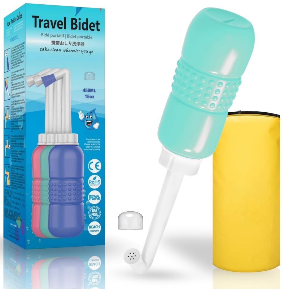 Bideu Portabil pentru Igiena Intima, Flippy, pentru Postpartum/ Postoperator, 450 mL, cu Capac si Husa Galbena, 29.5x7 cm, Culoare Recipient Verde [6]