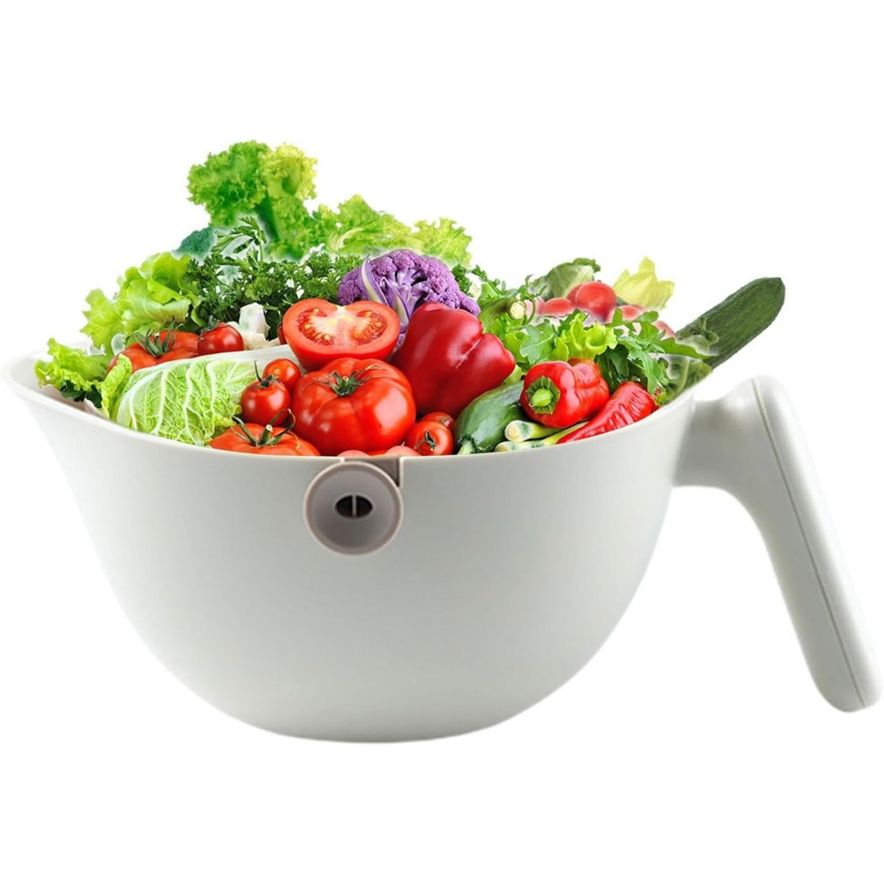 Bol cu Doua Straturi, Flippy, pentru Fructe, Legume, cu Cos de Scurgere a Apei, 2L, din ABS+PP, 29.9 x 22.5 x 11.8 cm, Alb - Gri [4]