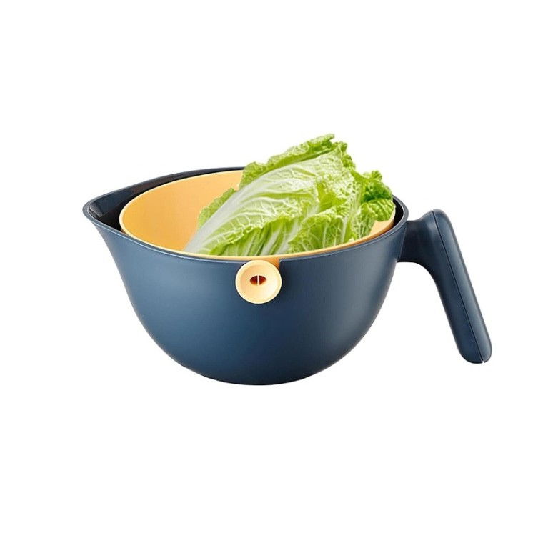 Bol cu Doua Straturi, Flippy, pentru Fructe, Legume, cu Cos de Scurgere a Apei, 2L, din ABS+PP, 29.9 x 22.5 x 11.8 cm, Albastru-Portocaliu [2]