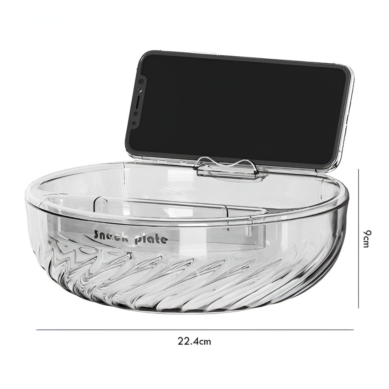 Bol cu Doua Straturi, Flippy, pentru Fructe, Legume, Snacks, cu Strat de Scurgere a Apei, Suport pentru Telefonul Mobil, 22.4x9 cm, Transparent [4]