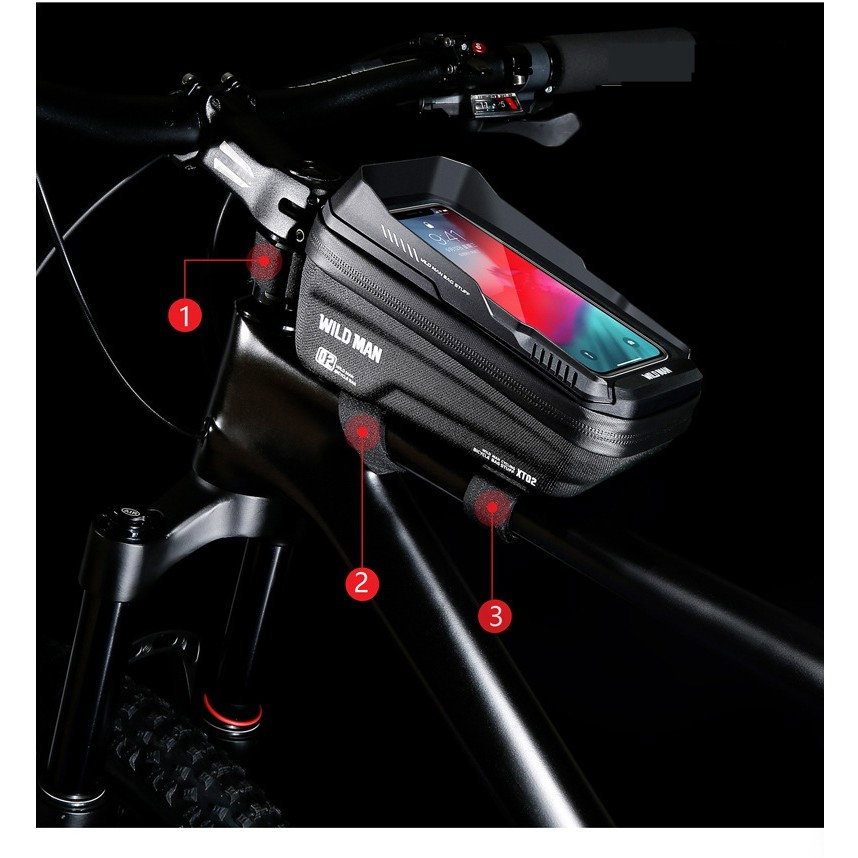 Borseta pentru bicicleta cu suport de telefon Flippy, capcitate 1L, 20.5x11.1x10.5 cm, cu spatiu de stocare, protectie waterproof, ecran tactil, fixare in 3 locuri, protectie lumina, orificiu casti, n [2]