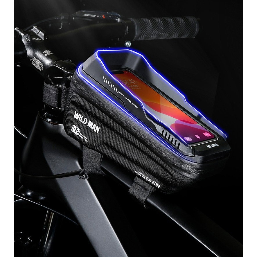 Borseta pentru bicicleta cu suport de telefon Flippy, capcitate 1L, 20.5x11.1x10.5 cm, cu spatiu de stocare, protectie waterproof, ecran tactil, fixare in 3 locuri, protectie lumina, orificiu casti, n [7]
