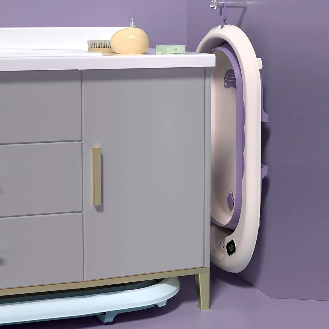 Cada de Baie, Flippy, pentru Copii 0 luni - 6 Ani, cu Termometru, Pliabila, Perna Suport Inclusa, din Plastic, 81.5 x 49 x 21.5 cm, Mov [3]