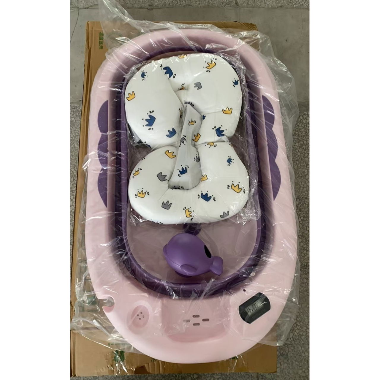 Cada de Baie, Flippy, pentru Copii 0 luni - 6 Ani, cu Termometru, Pliabila, Perna Suport Inclusa, din Plastic, 81.5 x 49 x 21.5 cm, Mov [6]