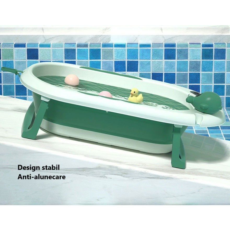 Cada de Baie, Flippy, pentru Copii 0 luni - 6 Ani, cu Termometru, Pliabila, Perna Suport Inclusa, din Plastic, 81.5 x 49 x 21.5 cm, Verde [4]