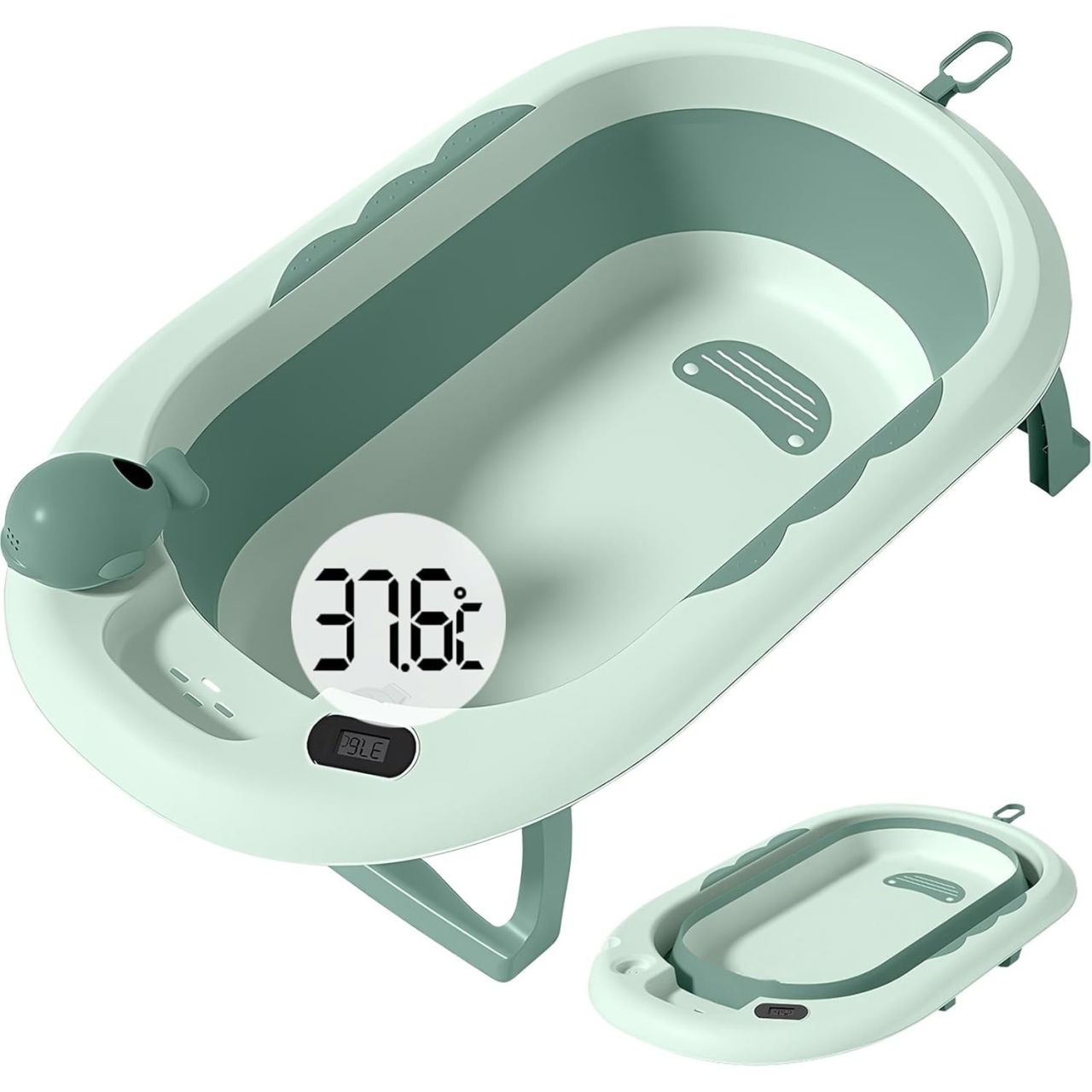 Cada de Baie, Flippy, pentru Copii 0 luni - 6 Ani, cu Termometru, Pliabila, Perna Suport Inclusa, din Plastic, 81.5 x 49 x 21.5 cm, Verde [1]