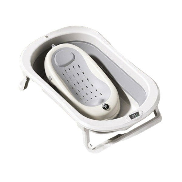 Cada de Baie Pliabila, Flippy, cu Suport, Indicator de Temperatura, 0-8 Ani, din PP+TPR, 45 l Capacitate, 80 x 50 x 23 cm, Gri [1]