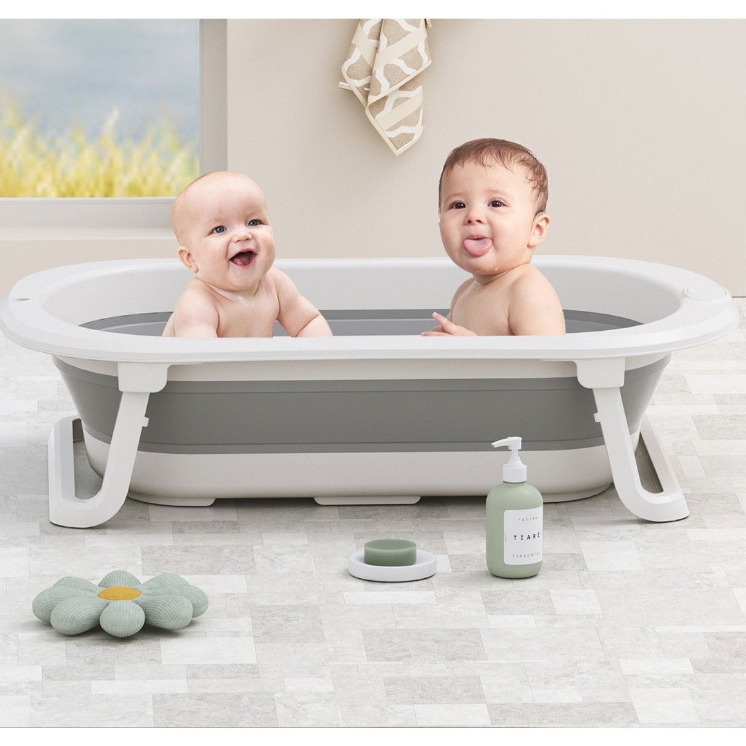 Cada de Baie Pliabila, Flippy, cu Suport, Indicator de Temperatura, 0-8 Ani, din PP+TPR, 45 l Capacitate, 80 x 50 x 23 cm, Gri [5]