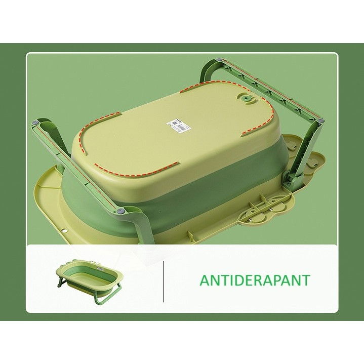 Cada Pliabila pentru Baie, Flippy, din PP+TPR, pentru Copii 0-6 Ani, Model Crocodil, Dop de Scurgere, 80x54x21 cm, Verde [5]