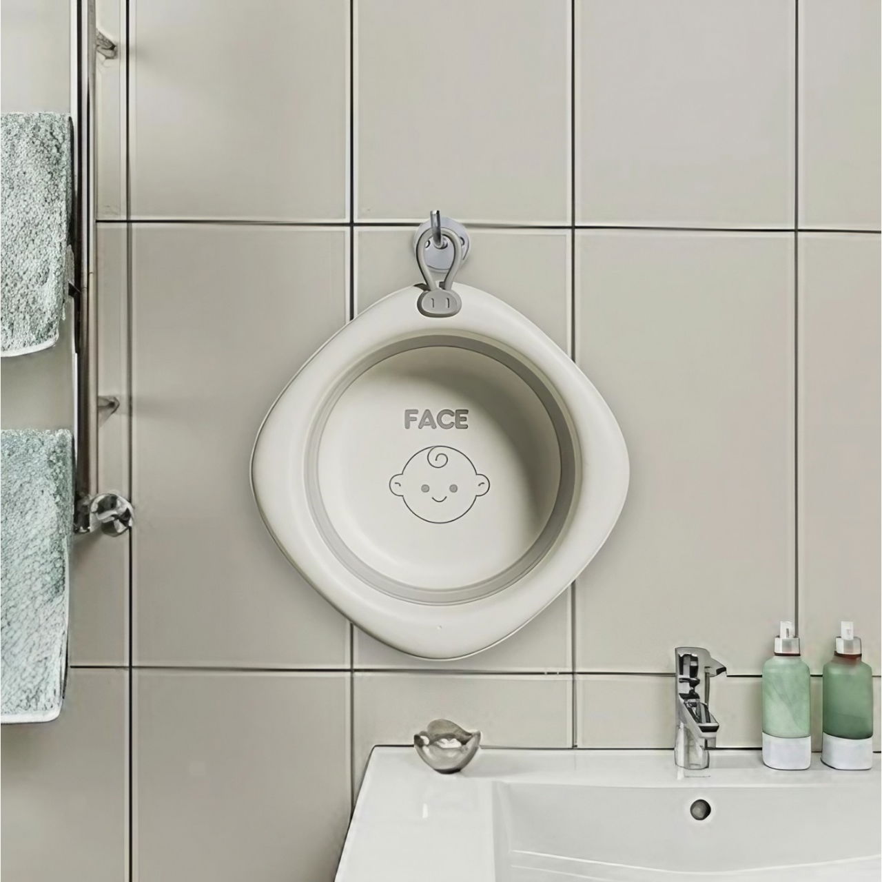 Cada Pliabila pentru Baie pentru Copii, Flippy, Cadita pentru Bebelusi, Model Romb pentru Fata, Gri, 31.5x31.5x3.5 cm, 3L [4]