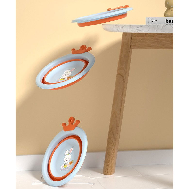 Cada Pliabila pentru Baie pentru Copii, Flippy, Cadita pentru Bebelusi, Model Rotund cu Iepuras, Blue, 30x31x3.5 cm, 3.3 L [14]