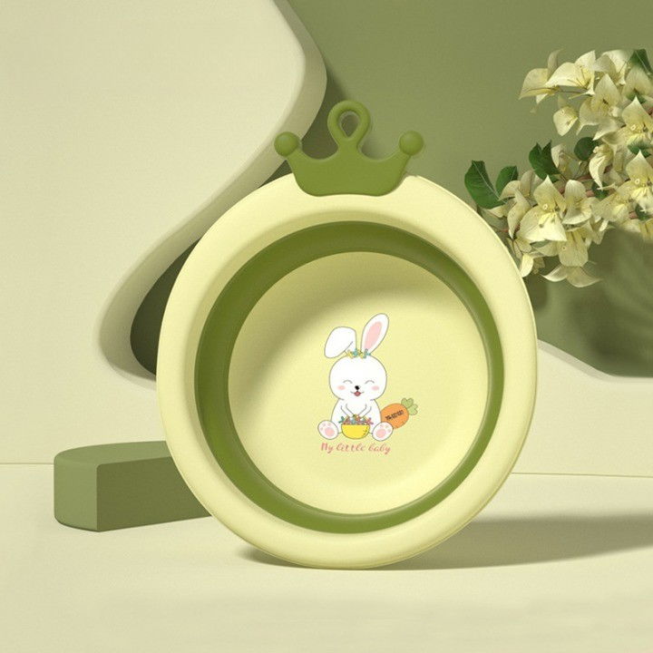 Cada Pliabila pentru Baie pentru Copii, Flippy, Cadita pentru Bebelusi, Model Rotund cu Iepuras, Verde, 30x31x3.5 cm, 3.3 L [2]