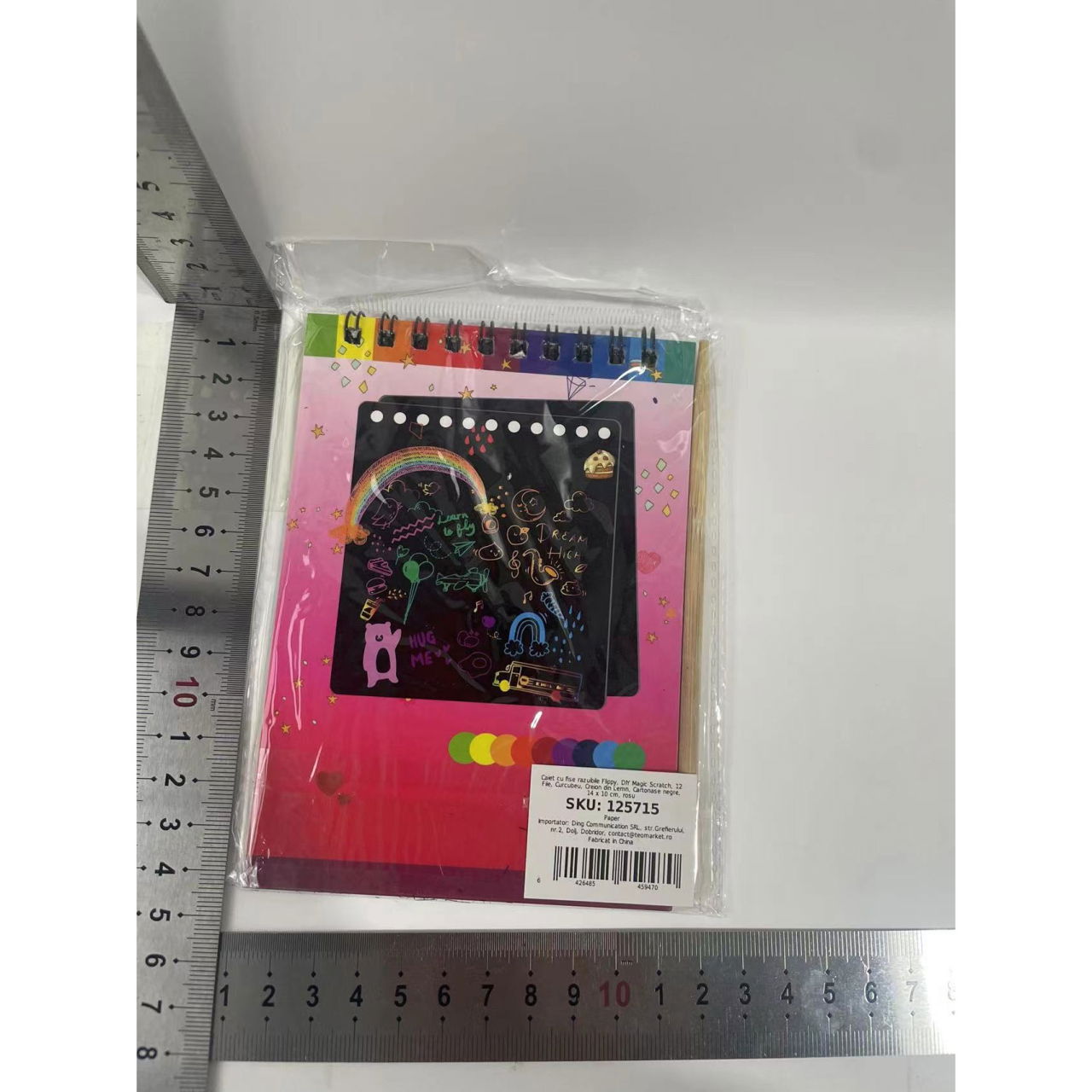 Caiet cu fise razuibile Flippy, DIY Magic Scratch, 12 File, Curcubeu, Creion din Lemn, Cartonase negre, 14 x 10 cm, rosu [8]