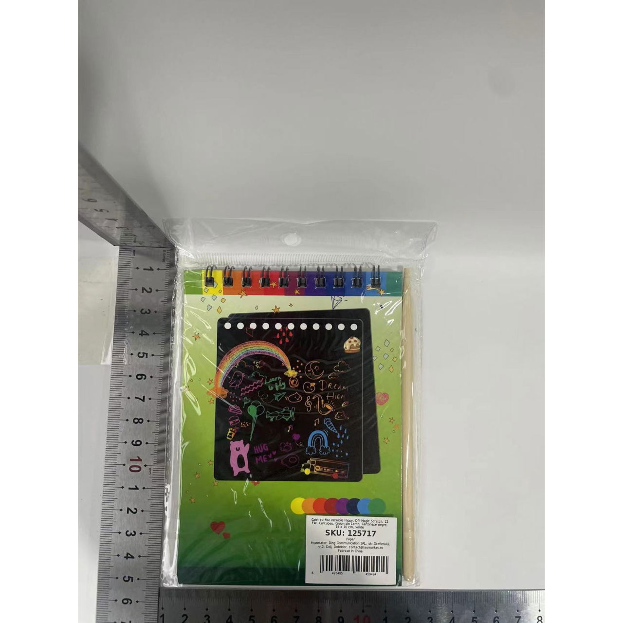 Caiet cu fise razuibile Flippy, DIY Magic Scratch, 12 File, Curcubeu, Creion din Lemn, Cartonase negre, 14 x 10 cm, verde [10]