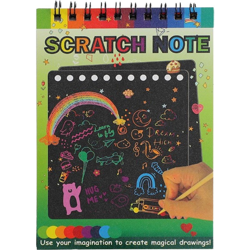 Caiet cu fise razuibile Flippy, DIY Magic Scratch, 12 File, Curcubeu, Creion din Lemn, Cartonase negre, 14 x 10 cm, verde [1]