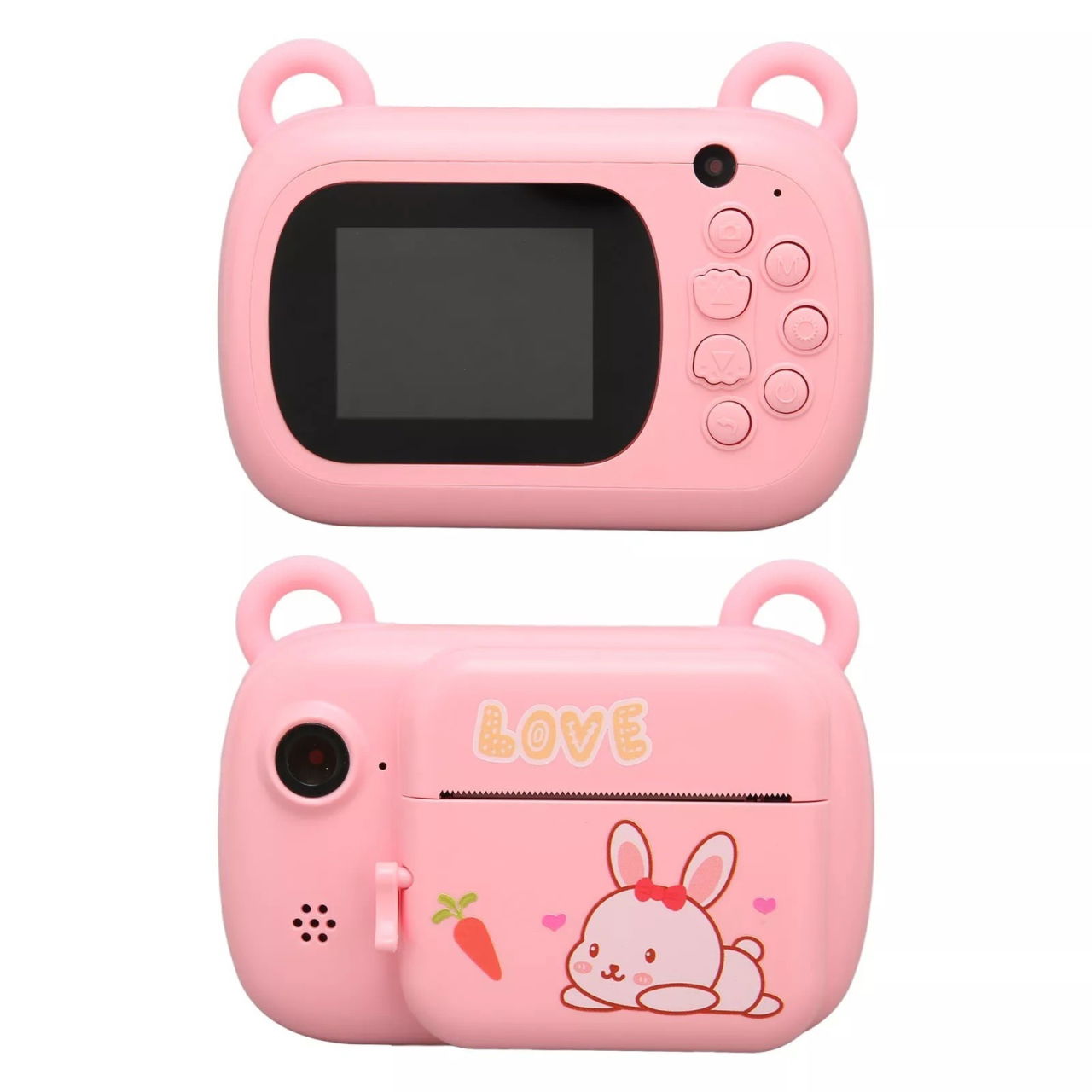 Camera Instantanee pentru Copii, Flippy, Camera Frontala + Selfie, cu Functie de Printare, Cablu USB-C, Bluetooth, Compatibil iOS/Android, Imprimare APP, Model Iepure Love, Roz [4]
